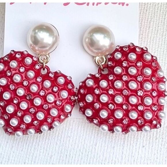 ♥️ Betsey Johnson drop dangle red embellished heart earrings ♥️ - Picture 2 of 3